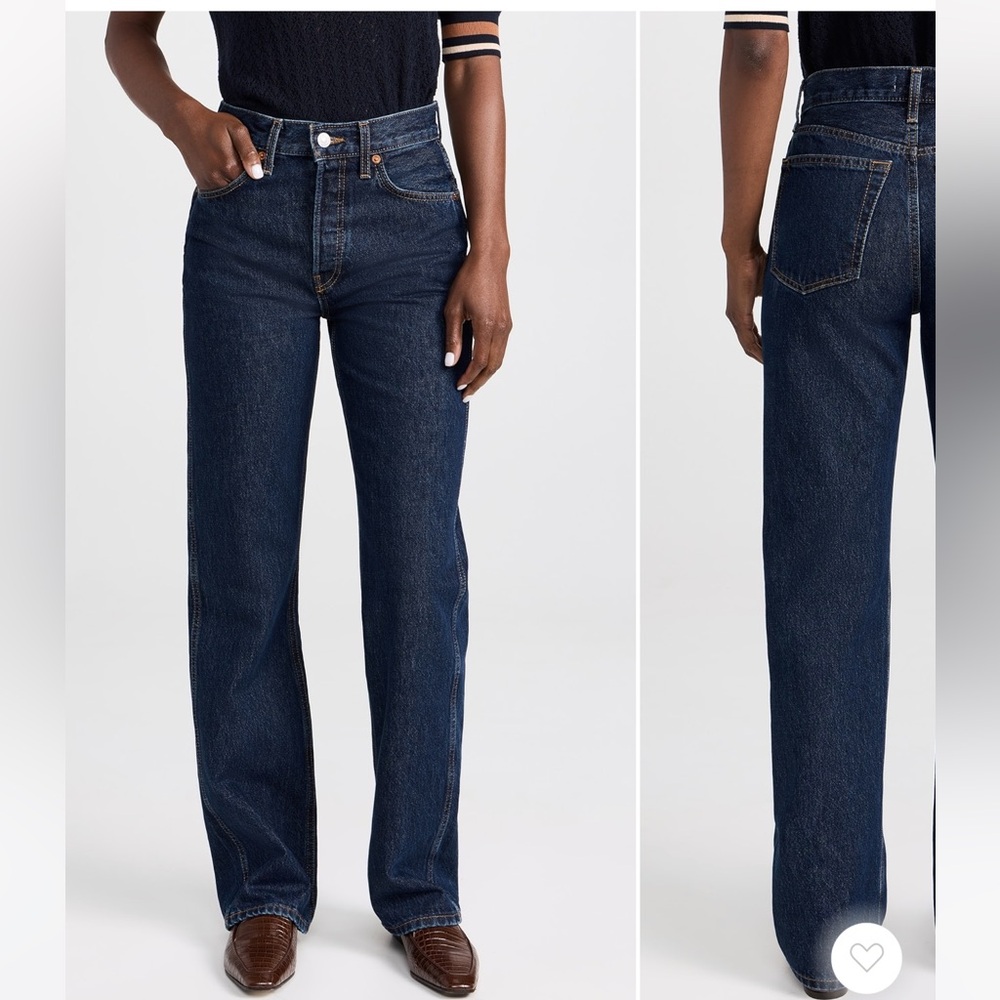 Re/Done Women's Straight Leg Jeans - Dark Blue 90s High Rise Loose